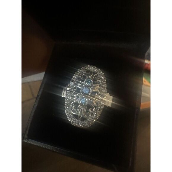 995 Pure Platinum Diamond & Fancy Blue Diamond Statement Ring Size 6.5 12.3 Gr - Picture 11 of 16